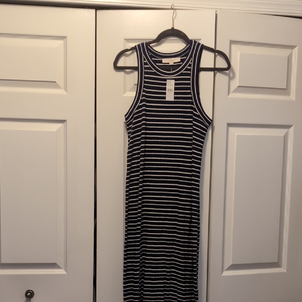 LOFT Navy Striped Maxi Dress
